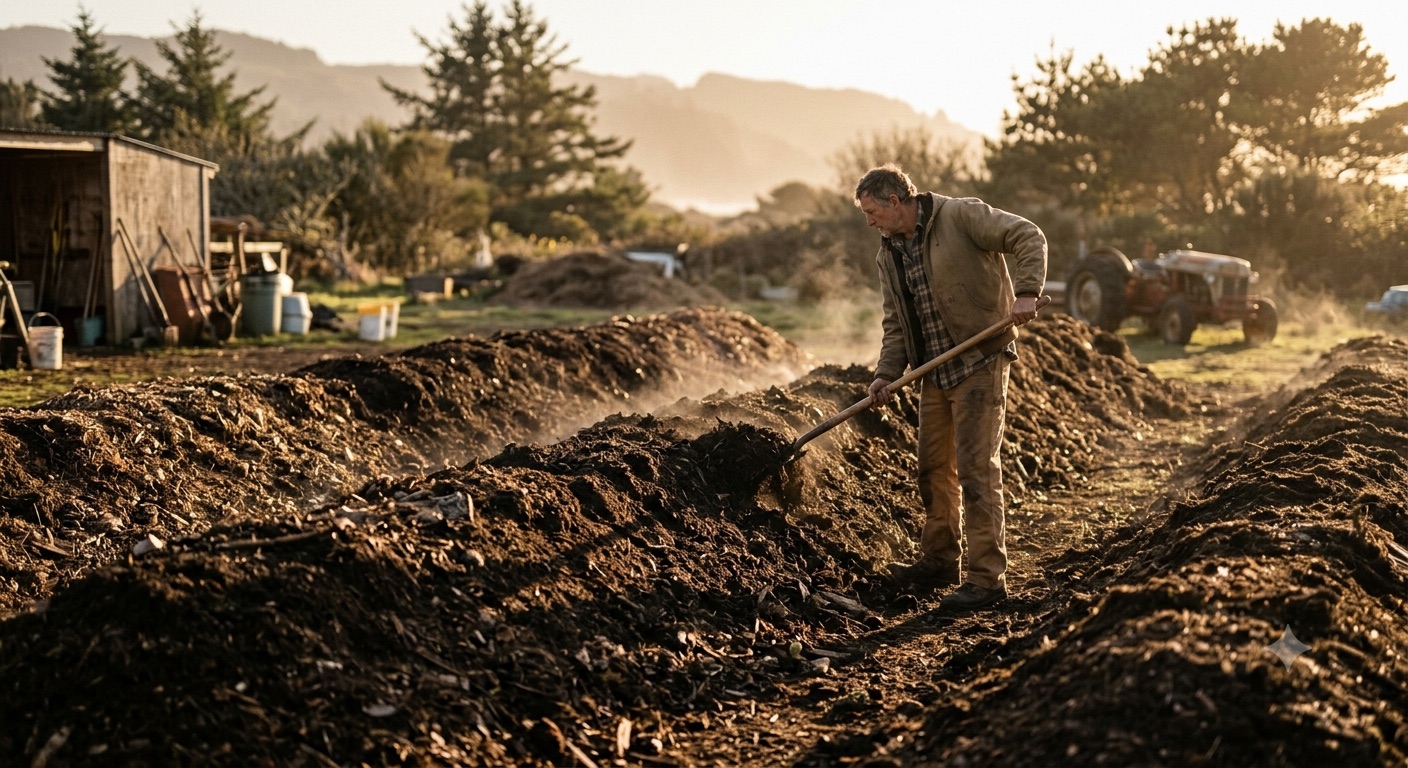 SeaCoast compost yard at golden hour